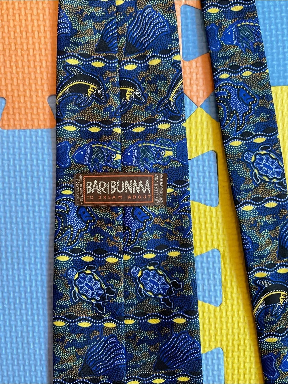 🐢Baribunma Indigenous Australian Art Tie Blue Dot Painted Turtle Dolphin Silk